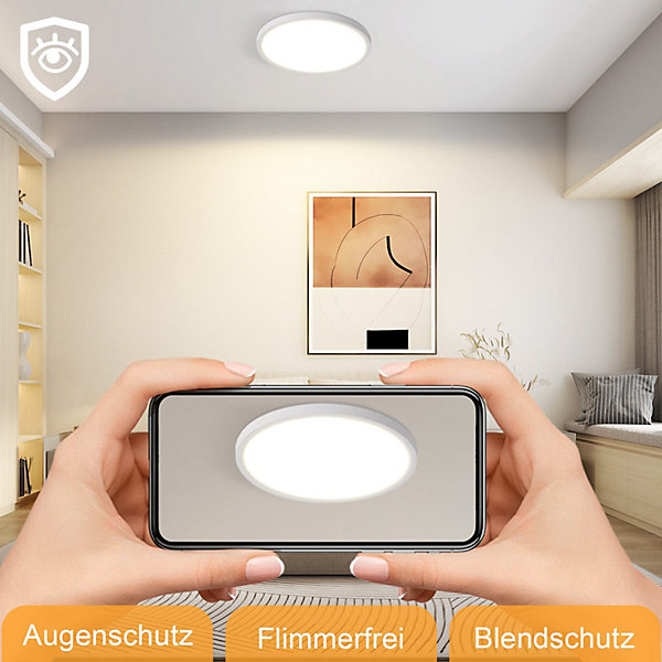 NETTLIFE Plafonnier LED Plat Pour Chambre à Coucher Noir 18cm 15w Lampe De Salle De Bain à Intensité Variable