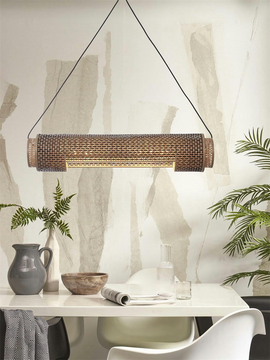 BHUTAN - Suspension bambou  naturel/noir, h. 15cm