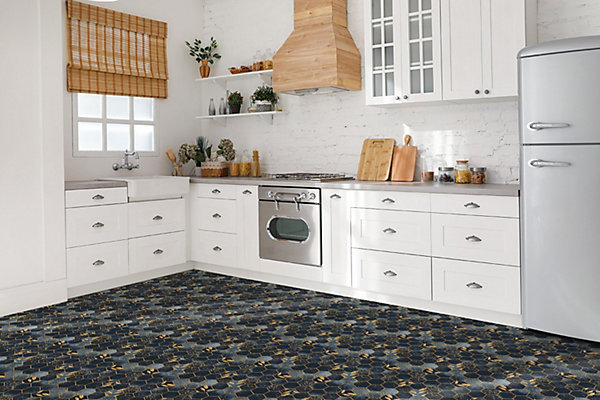 Carreaux vinyle Tulup 30x30 cm Feuilles et hexagones 9 pcs