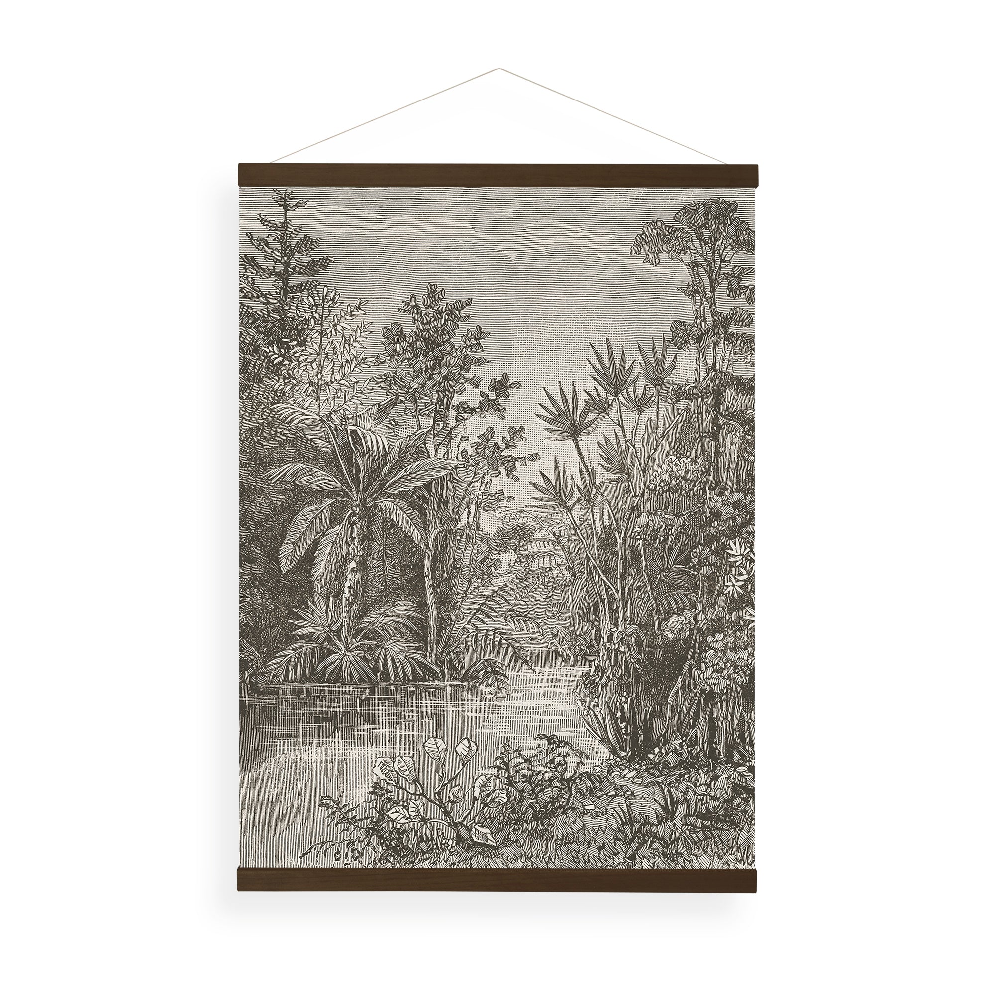 Art for the Home Hangende Poster Linnen - Jungle Landschap Sepia - 80x60cm