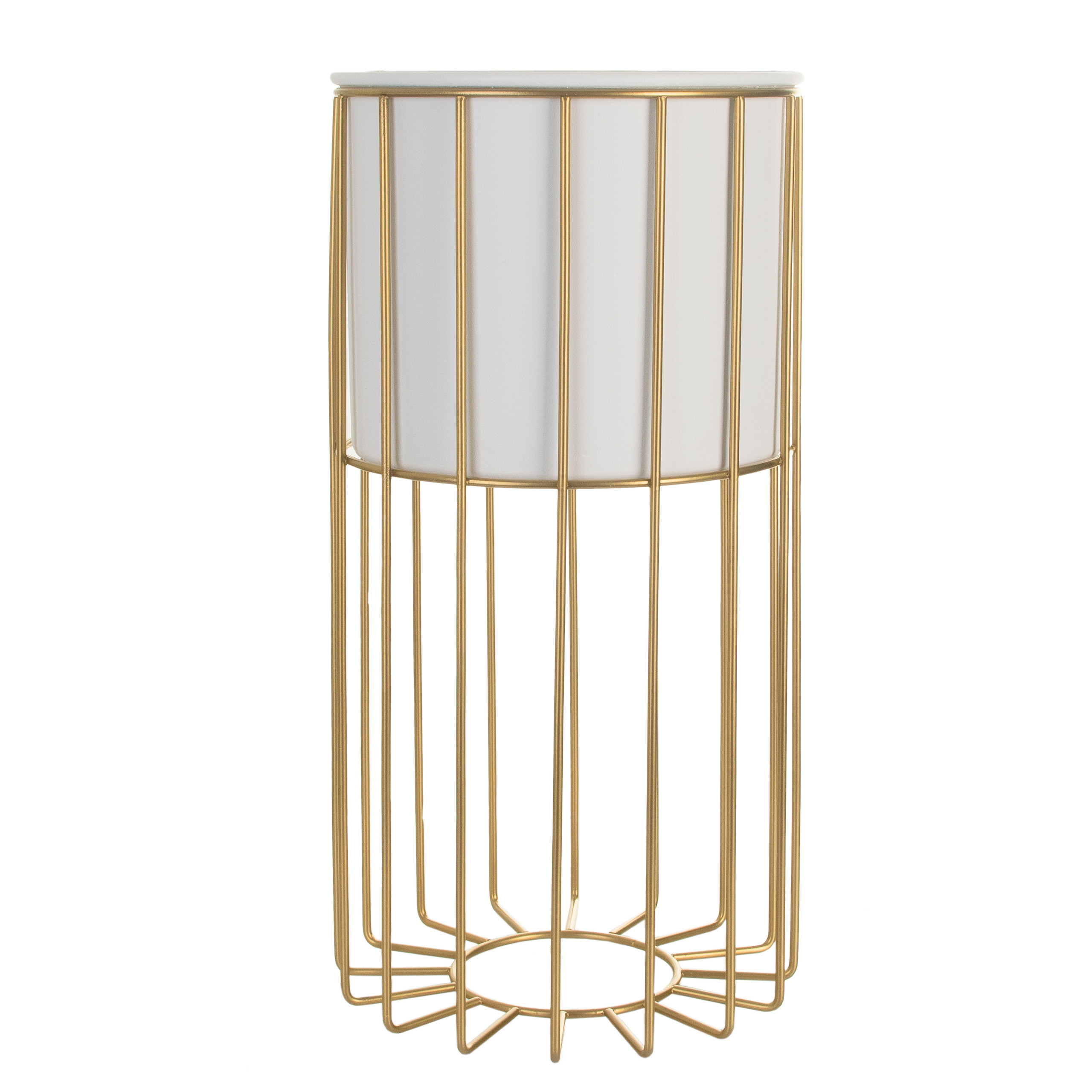 Kwietnik z osłonką stojący metalowy złoto biały 42cm