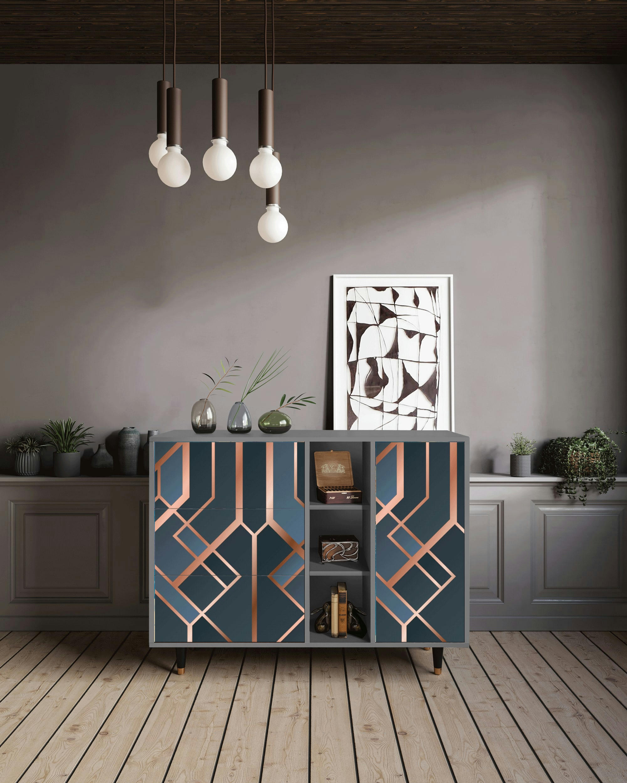 ASHY 1920' - Buffet  bleu-vert 3 tiroirs et 1 porte L 125 cm