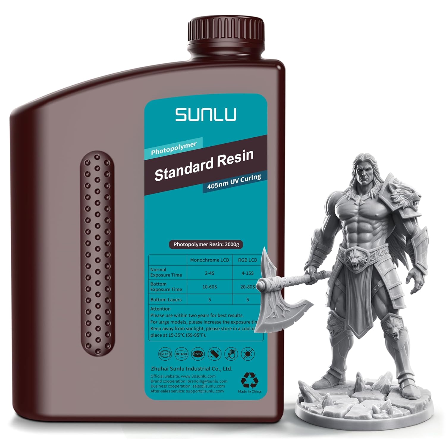 SUNLU 2kg Standard 3D Printer Resin Plus, Fast-Curing Photopolymer Resin for LCD/DLP/SLA Printers, 395-405nm UV, Low Shrinkage and High Precision, Grey 2000G