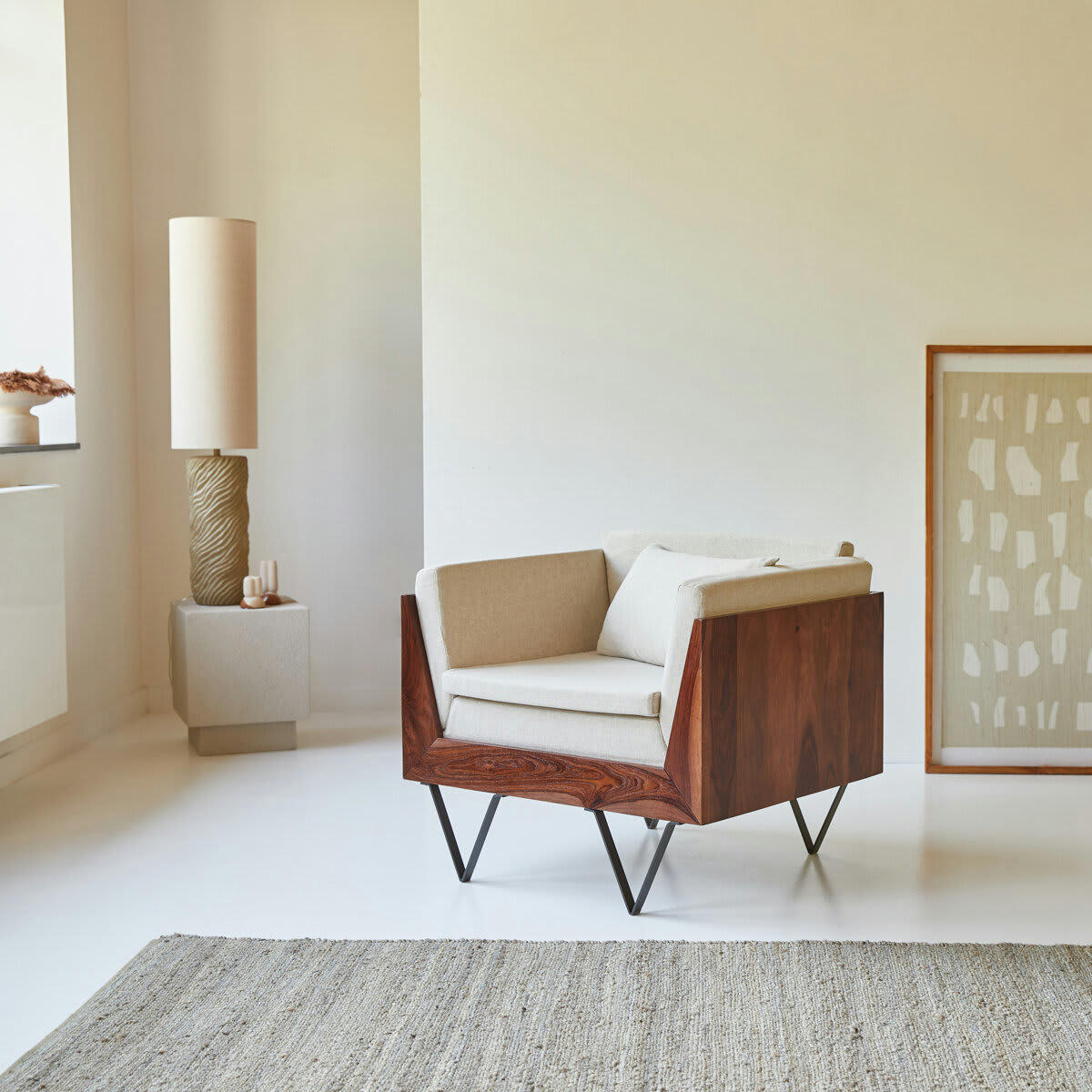 METRIC - Fauteuil en palissandre massif et tissu