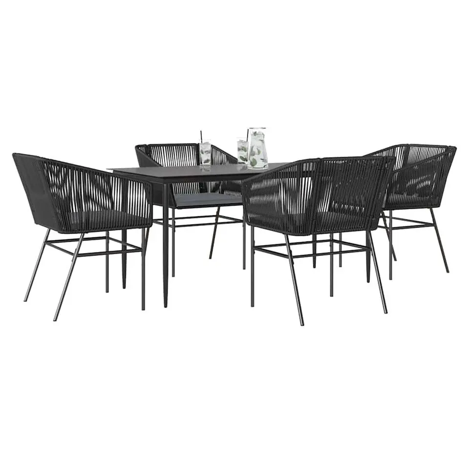 vidaXL - 5-delige Tuinset grijs kussens - Zwart PE rattan en staal - 160x80 cm