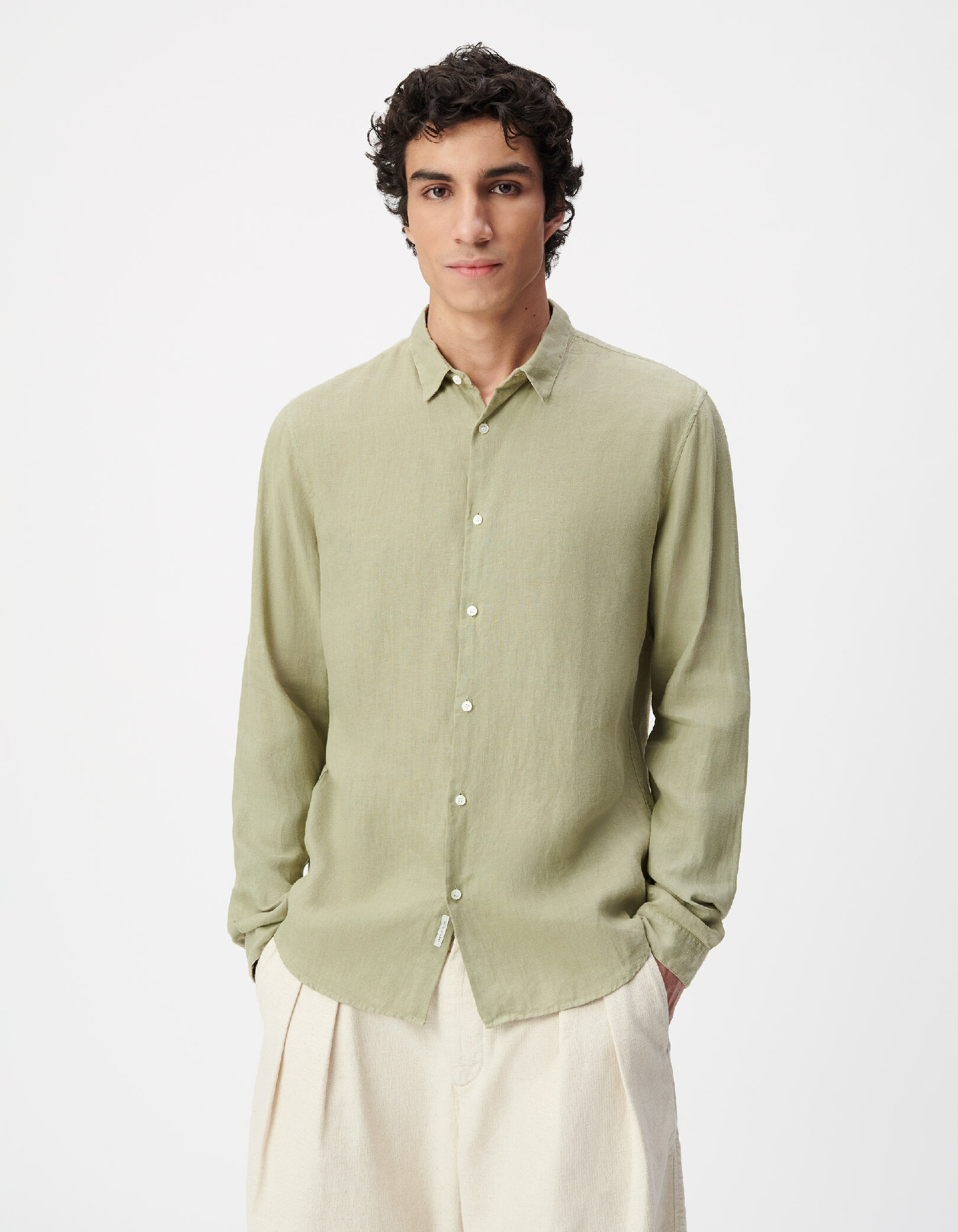 Chemise slim verte 100% lin Homme