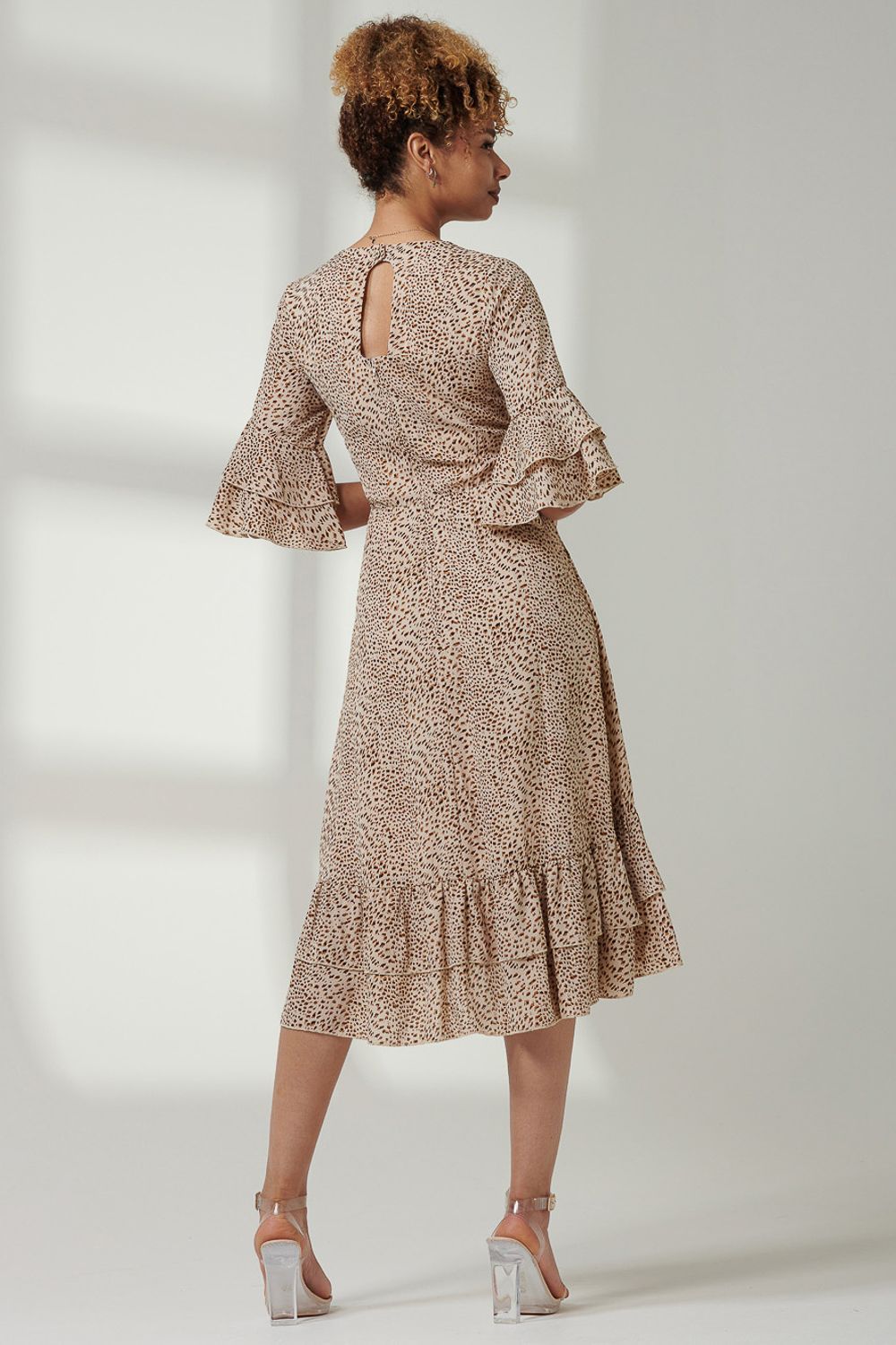 Jolie Moi Litzy Print Flute Sleeve Midi Dress