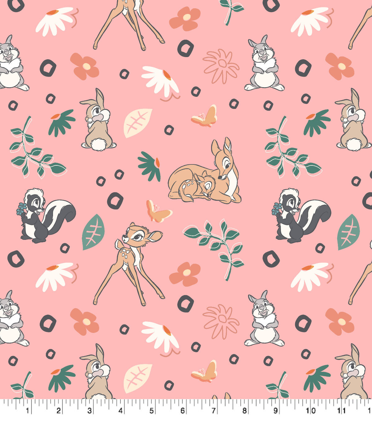 Disney Bambi & Friends on Pink Cotton Fabric