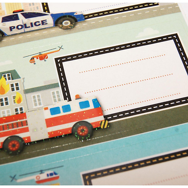 12 étiquettes adhésives scolaires - Rectangle - Voiture de police, camion de pompier