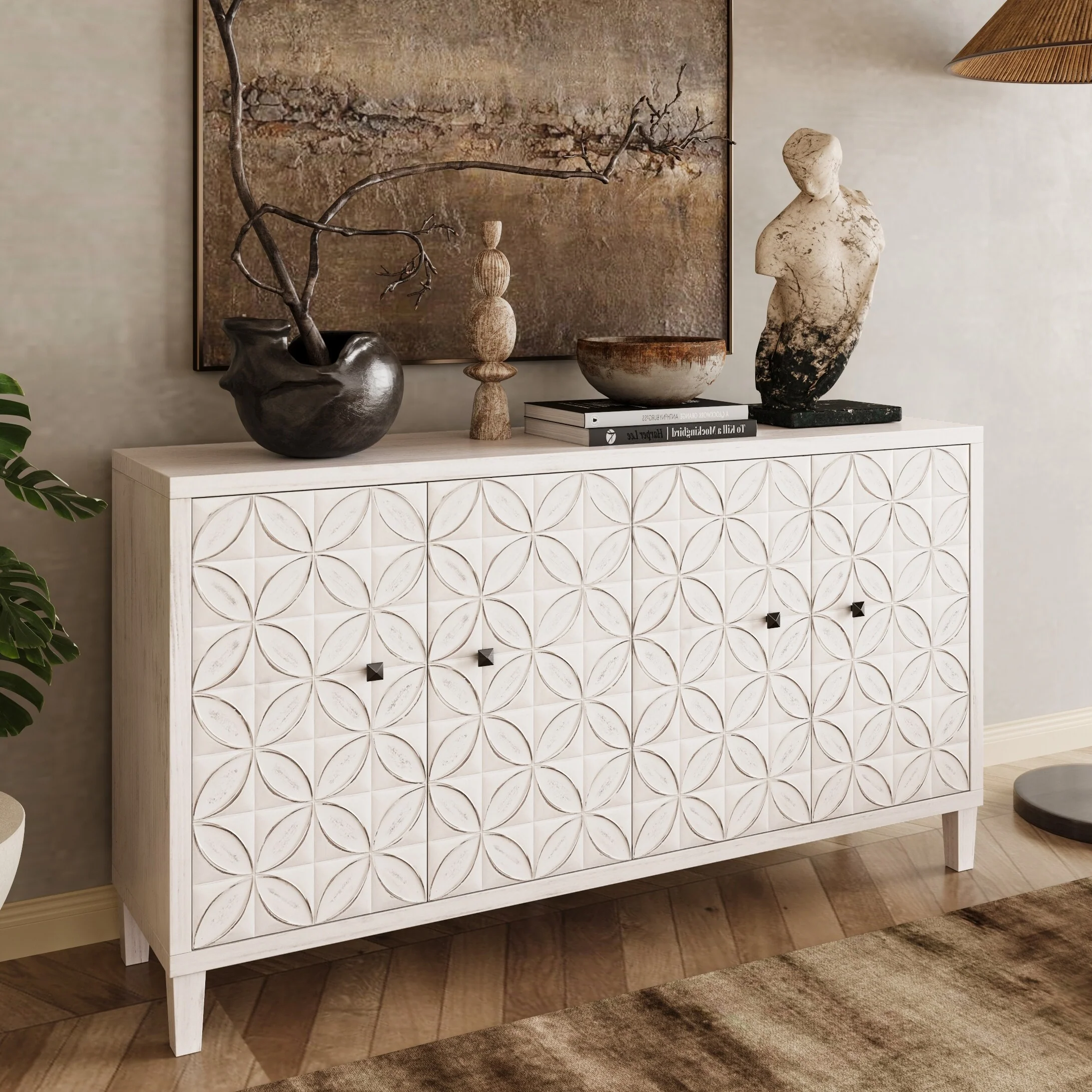 Accent Cabinet 4 Door Wooden Cabinet Sideboard Buffet