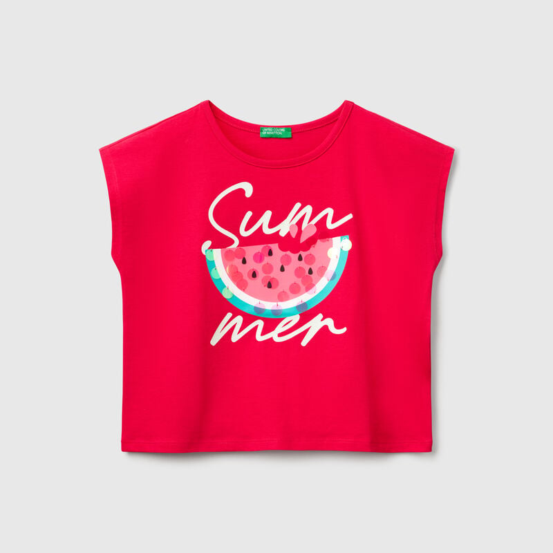 T-shirt with print and sequins