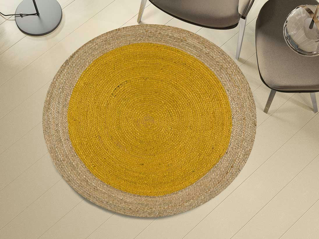 MAHON - Tapis rond en jute moutarde, 90X90 cm