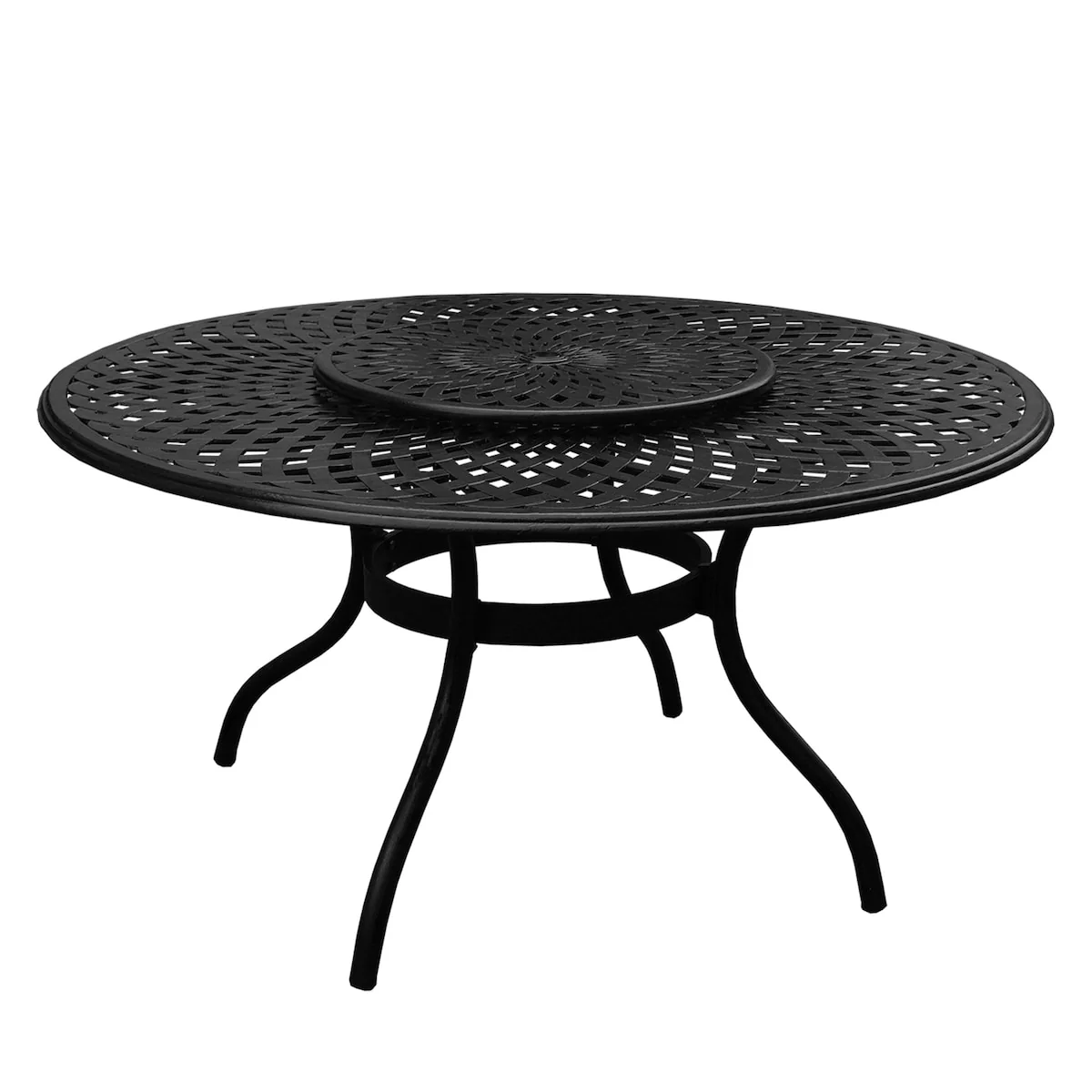 Modern Ornate Outdoor Mesh Aluminum 59-in Large Round Patio Dining Set with Lazy Susan and Six Chairs - N/A