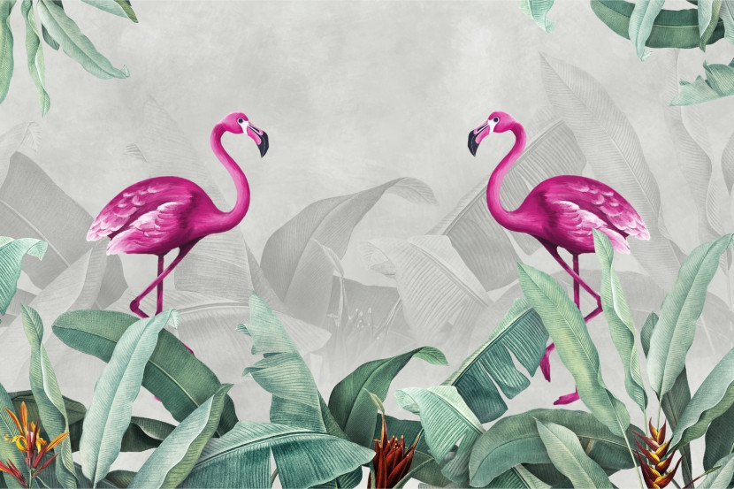 Fototapeta Flamingi ROŚLINY Tropikalne 3D 90x60cm