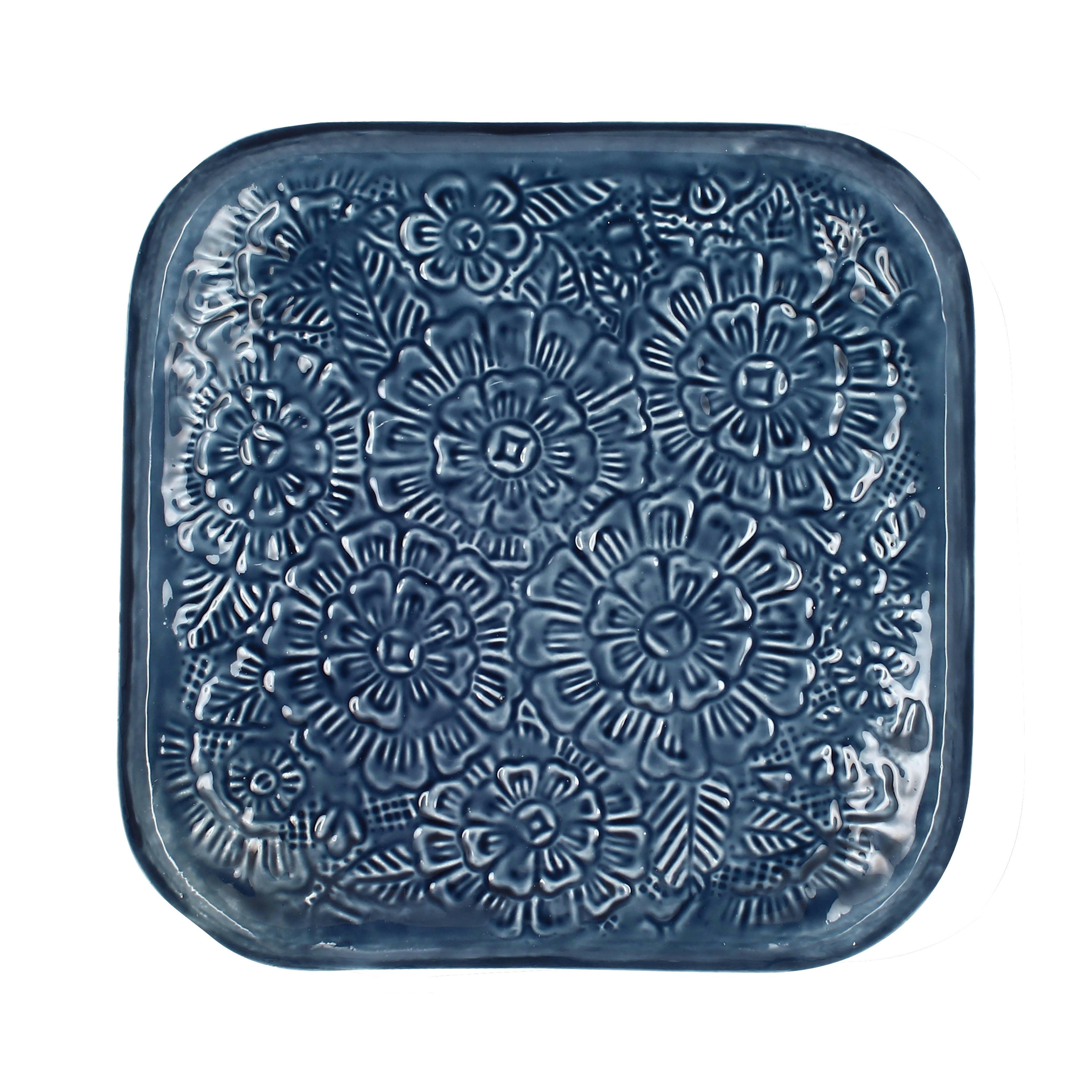 KHEIRA - Plateau en métal émaillé bleu 35cm