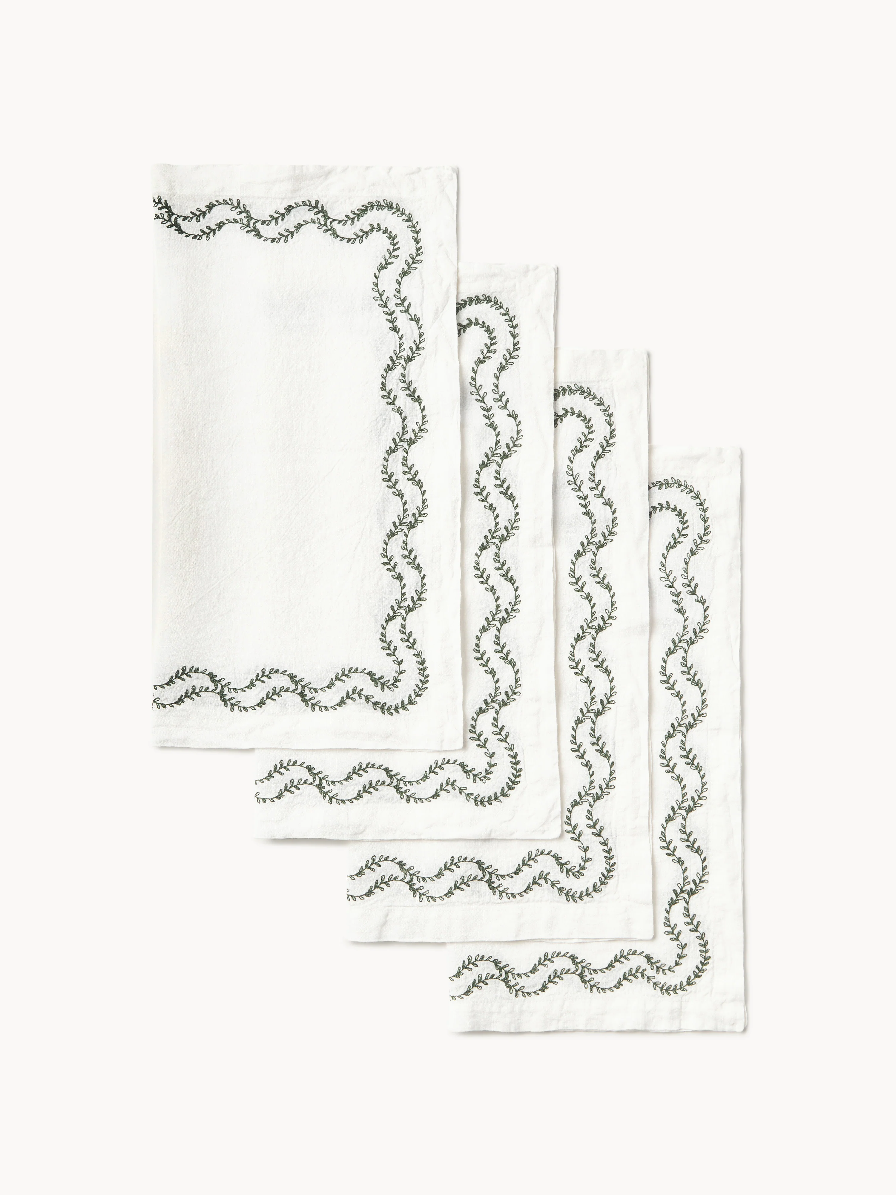Gewaschene Leinen-Servietten Ivy mit handgefertigter Bestickung, 4er-Set
