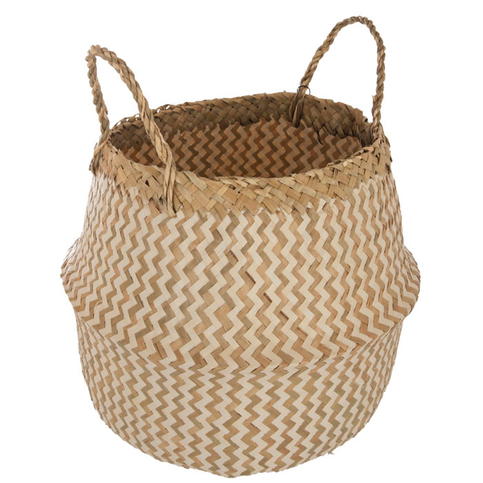 Cesto seagrass branco e natural com pegas 37cm