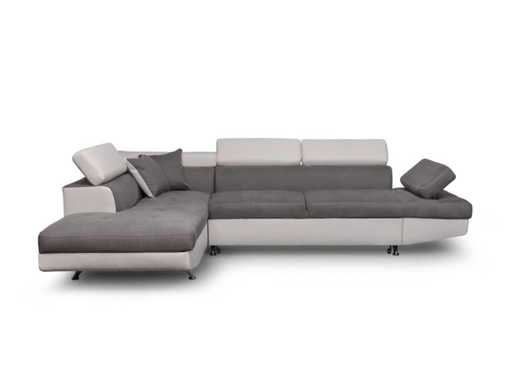RIO - Canapé d'angle gauche convertible avec coffre bi-matière blanc/gris