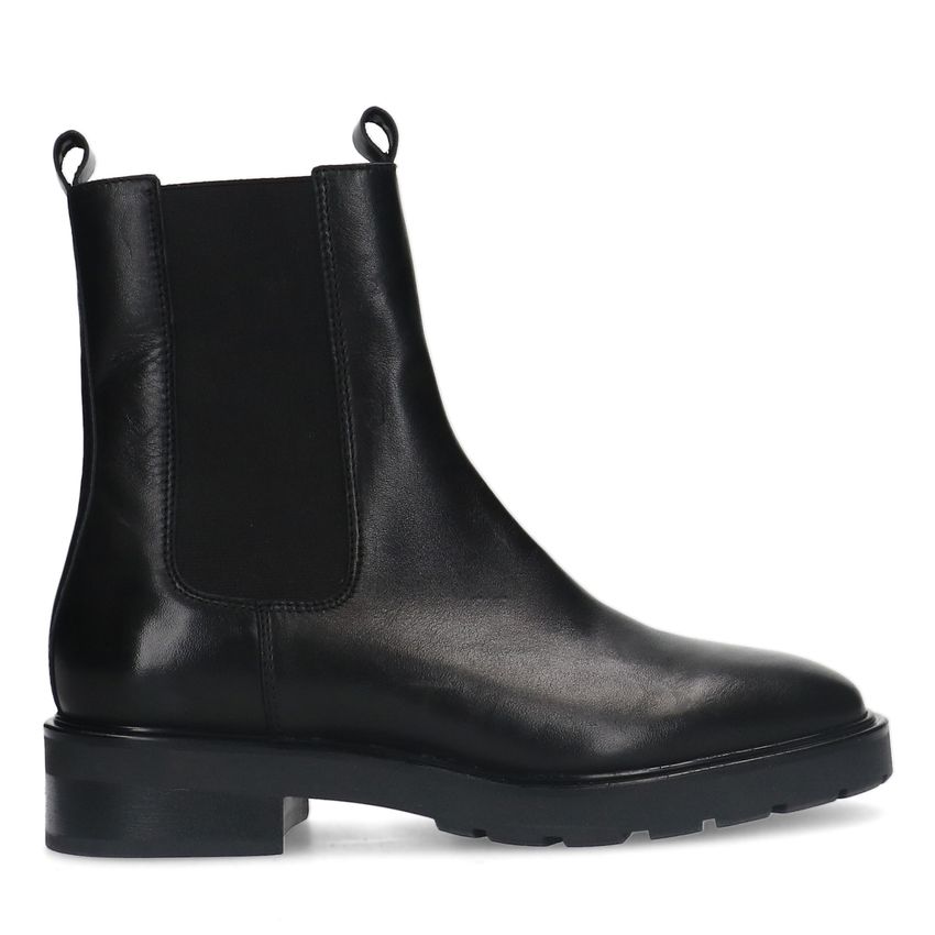 Manfield Zwarte leren chelsea boots