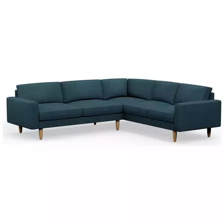 Hutch Fabric Block Arm 6 Seater Corner Sofa - Aegean Blue