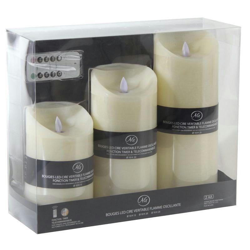 - Coffret de 3 grandes bougies à led parfumées avec télécommande vanille