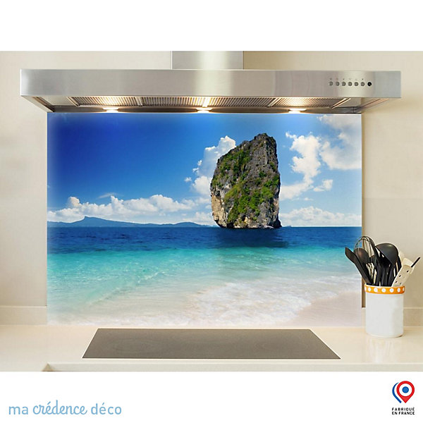 Crédence cuisine fond de hotte Mer et rocher - Verre trempé - L 60 cm x H 45 cm - MaCrédenceDéco