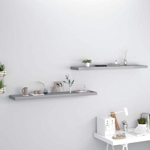NNEVL Floating Wall Shelves 2 pcs Grey 120x23.5x3.8 cm MDF