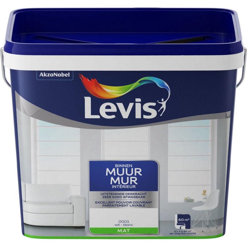 Peinture pour murs Latex blanc mat 5 L LEVIS