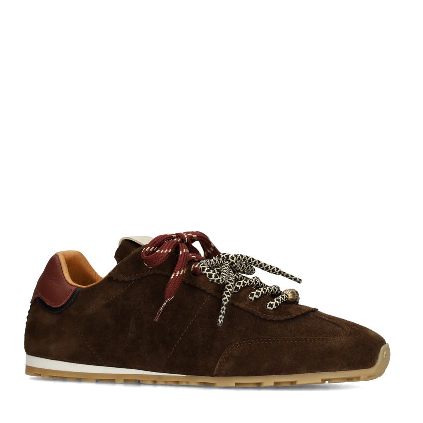Manfield Bruine suède sneakers met dubbele vetersluiting
