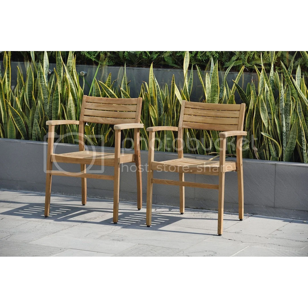 Amazonia Teak Paris Stackable Teak Chairs (Set of 2) - N/A