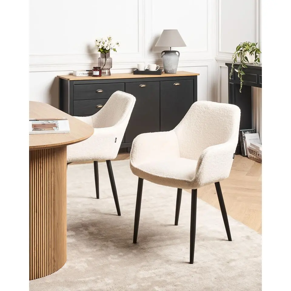 ALDEN - Eetkamerstoel set van 2 - Wit - Boucl&eacute;