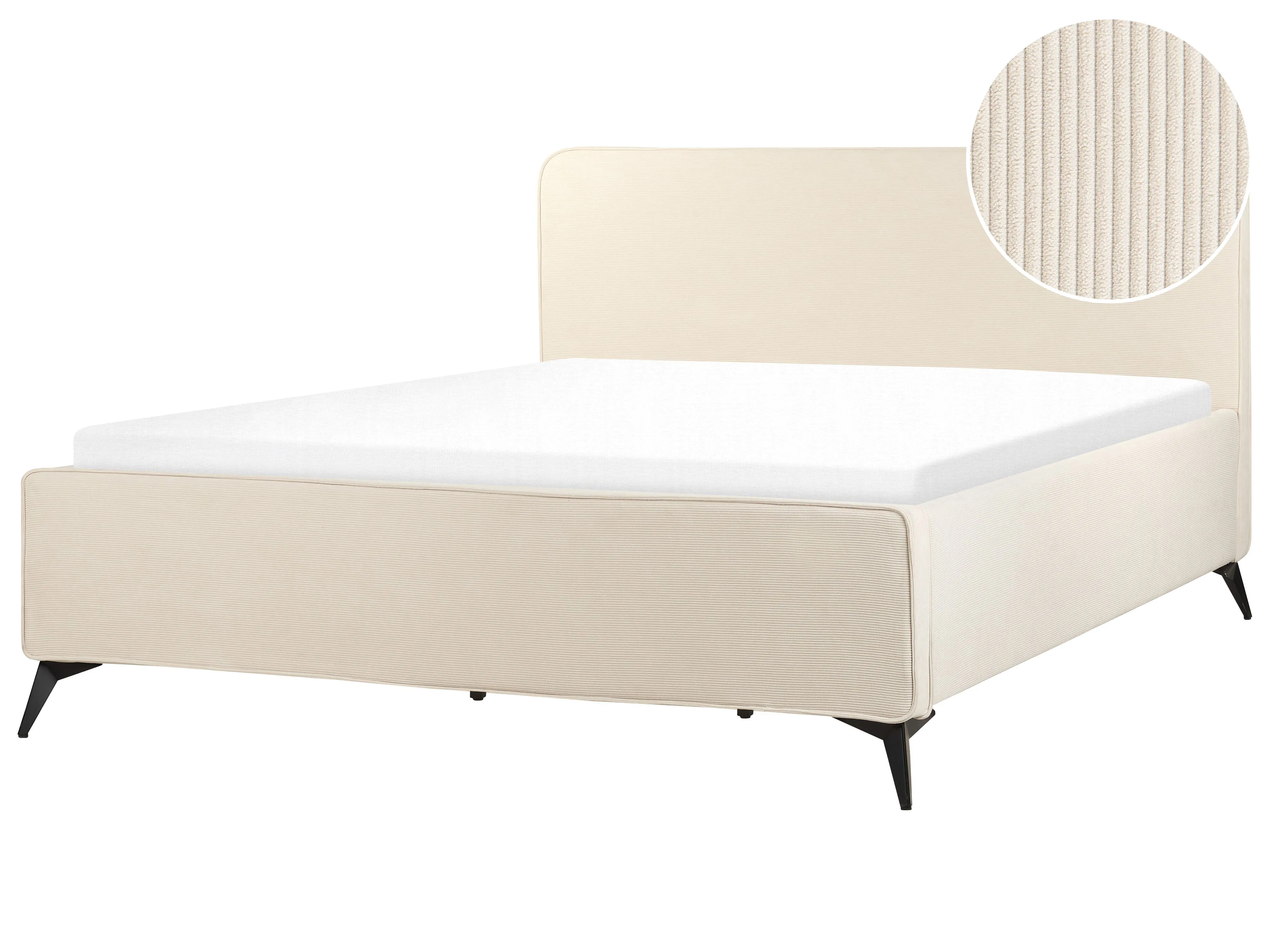 Bed Corduroy VALOGNES 160 x 200 cm (EU King Size) Light Beige