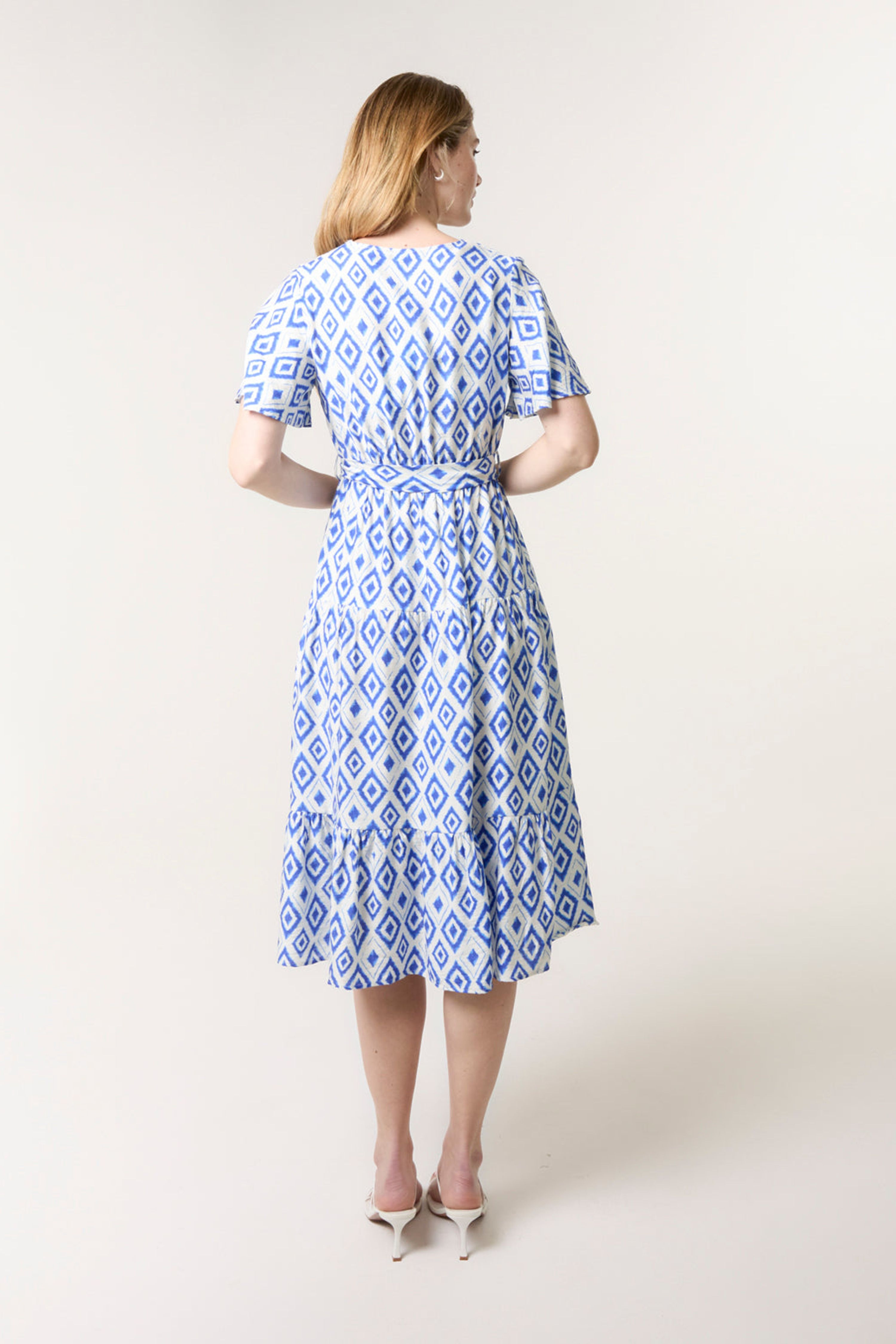 Blue Vanilla Royal Diamond Print Button Front Midi Dress