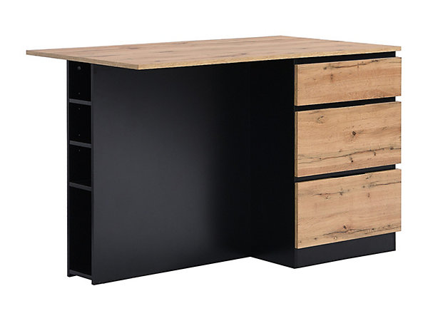 Ilot central de cuisine avec 6 tiroirs et 4 niches en MDF - Naturel clair et Noir - POMARELA