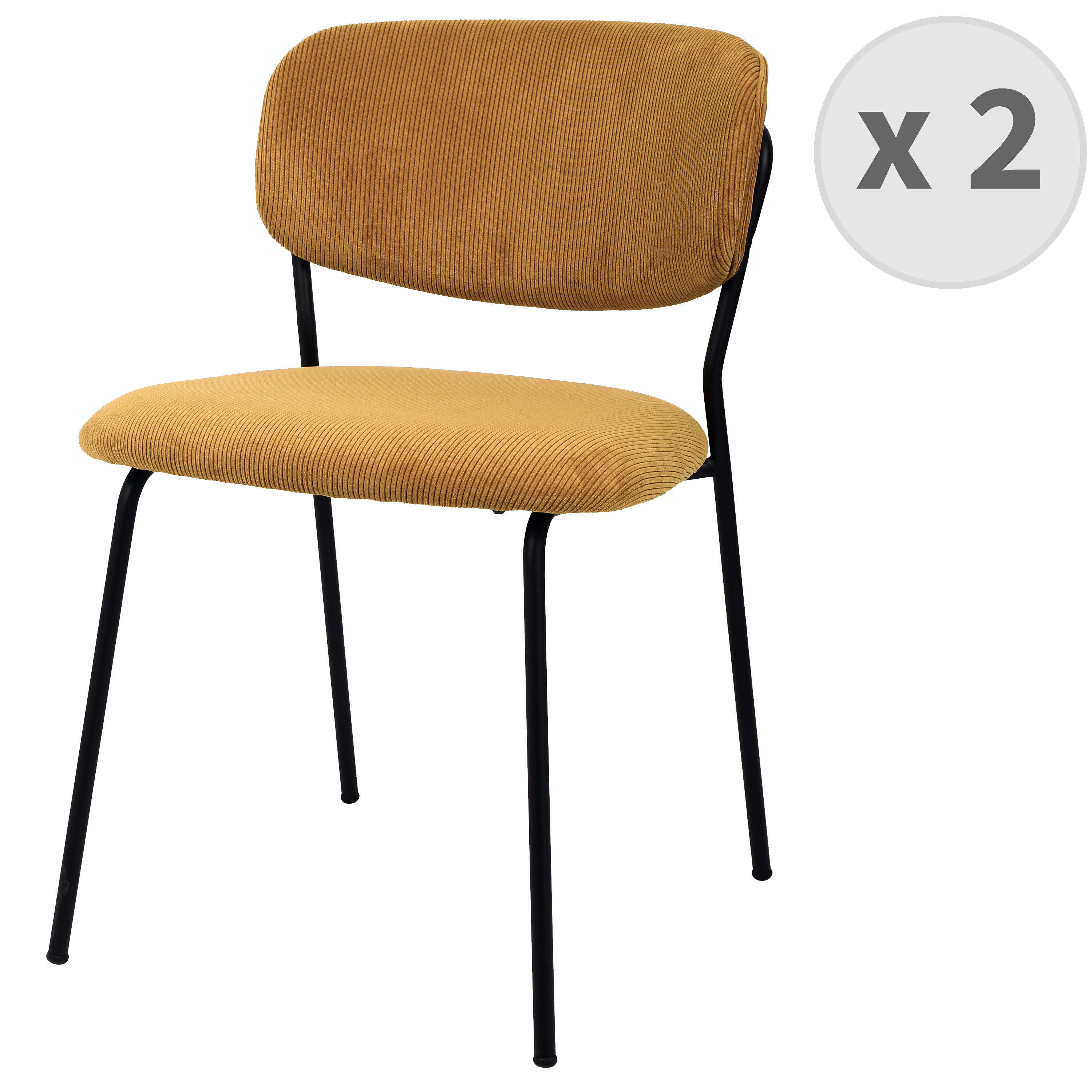 CLARA - Chaise en tissu côtelé Ocre et métal noir mat (x2)
