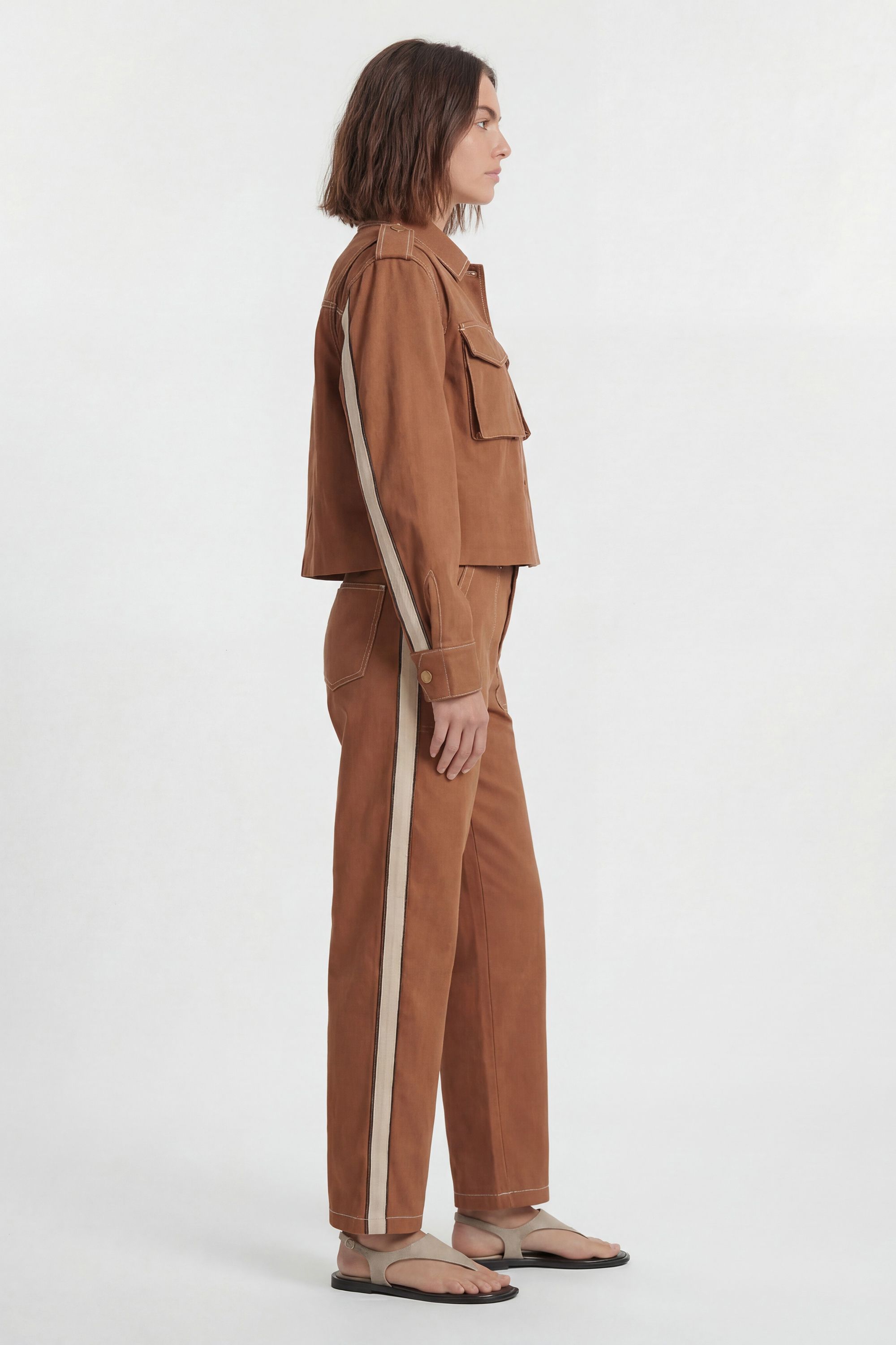 KarenMillen Petite Tailored Military Cotton Stripe Straight Leg Trouser
