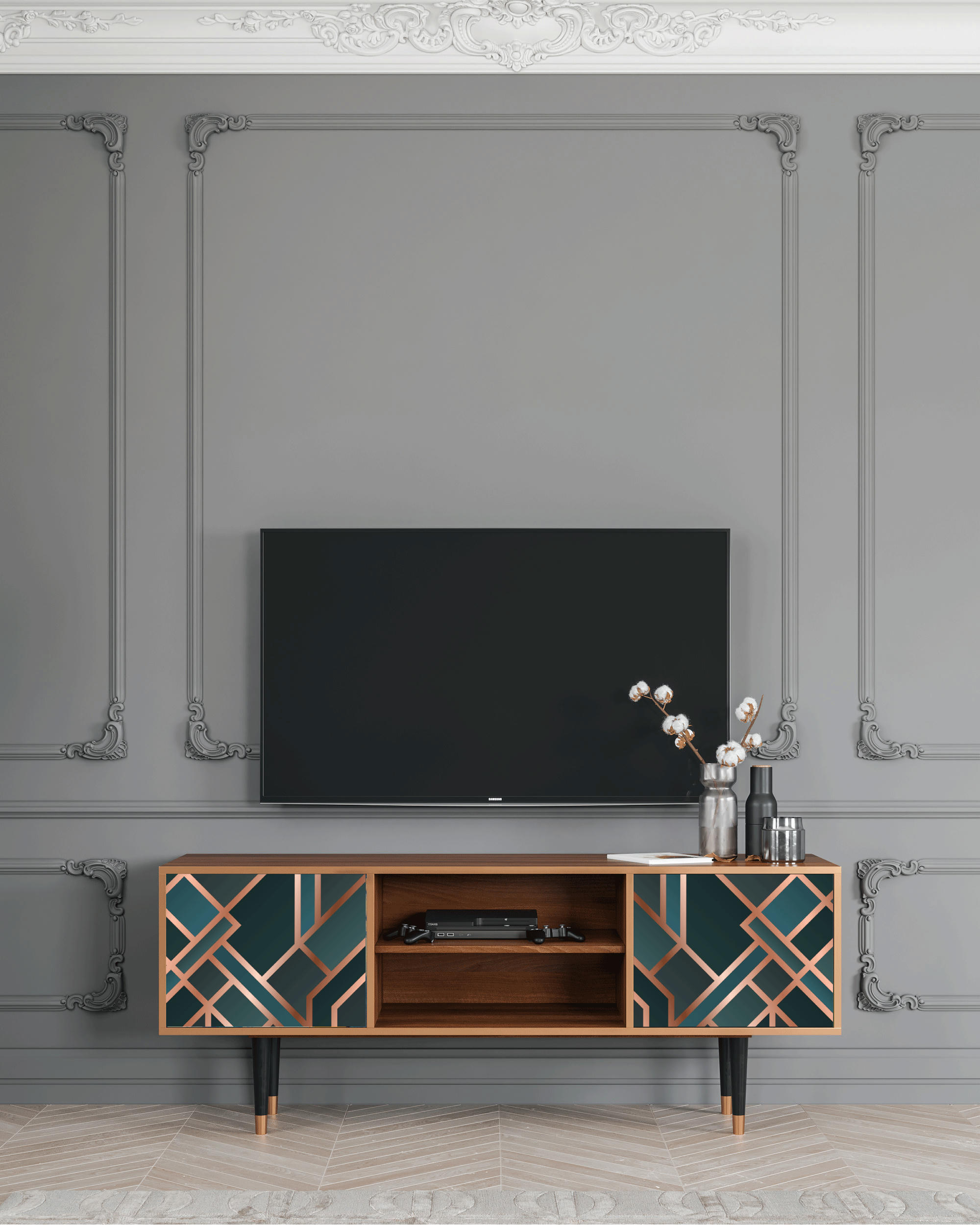 BRONZE CROSSROAD - Meuble TV  bleu-vert 2 portes L 170 cm