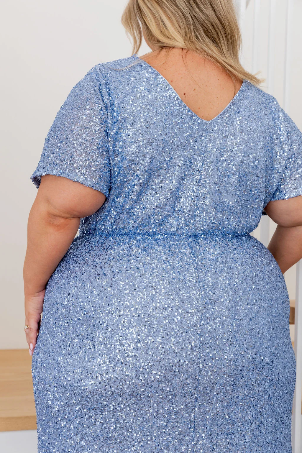 Arabella Sequin Maxi Dress in Steel Blue