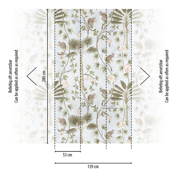 Vliestapete, Dschungel, LxB: 159x280 cm, grün-beige