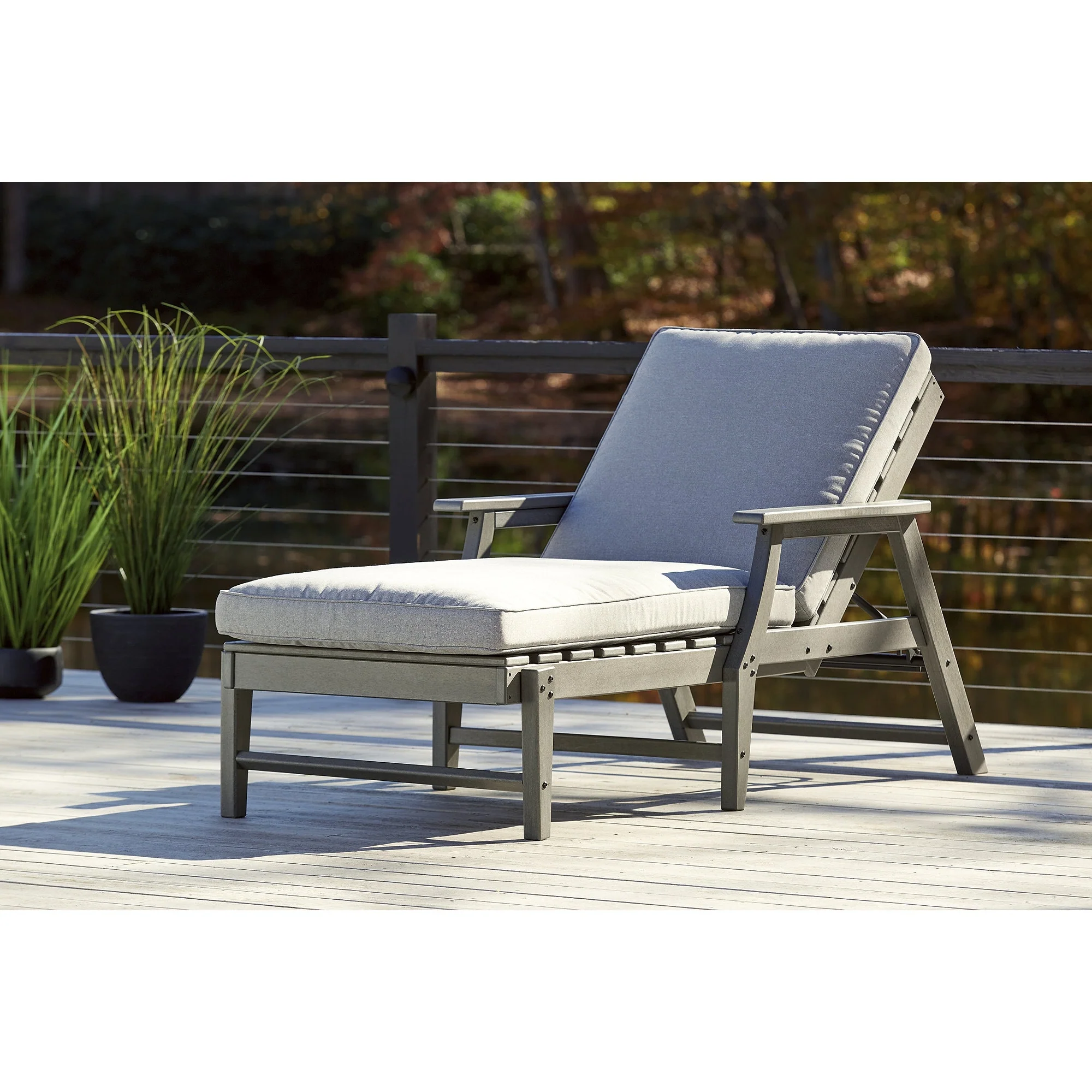 Signature Design by Ashley Visola Outdoor Poly All Weather Chaise Lounge with Cushion - 32.75 W x 78 D x 24.38 H