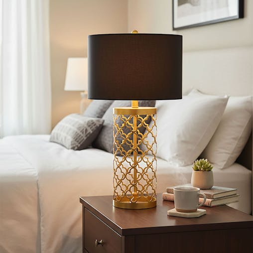 SOGA 4X Golden Hollowed Out Base Table Lamp with Dark Shade