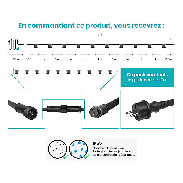 Guirlande Guinguette Noire IP65 10M pour Ampoules E27