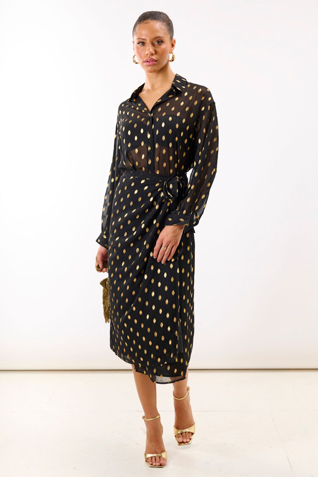 Needs No Label Black Foil Chiffon Oversize Shirt
