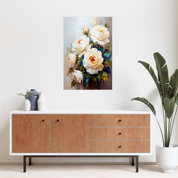 Naklejka na ścianę do salonu sypialni Feeby Róże Białe Kwiaty Bukiet 20x30