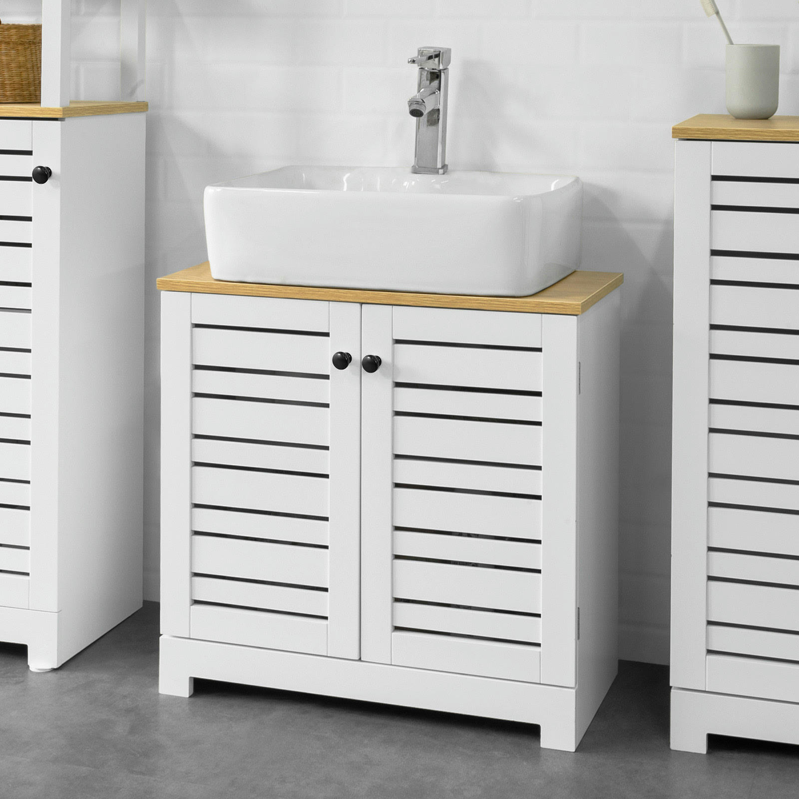 - Meuble sous vasque effet bois blanc