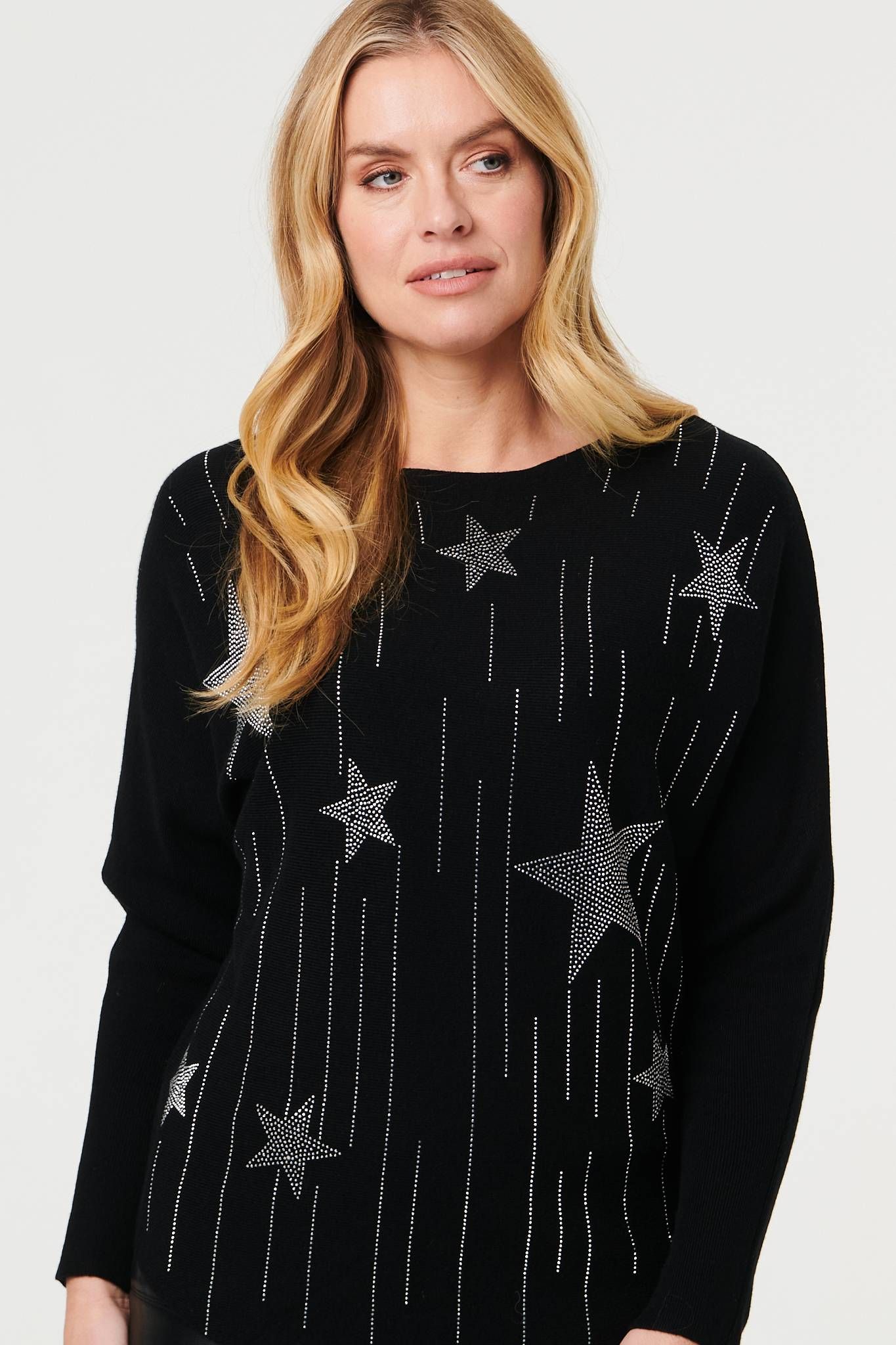 Izabel London Sparkly Star Front Batwing Sleeve Jumper