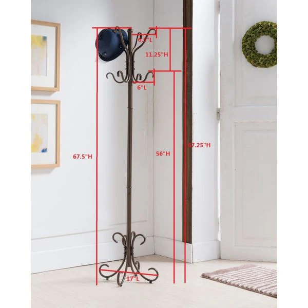 K and B Furniture Co. Inc. Copper Metal 8-hook Coat and Hat Rack