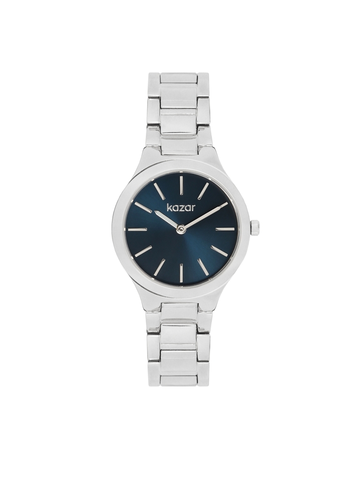 Silver women's watch with navy blue dial