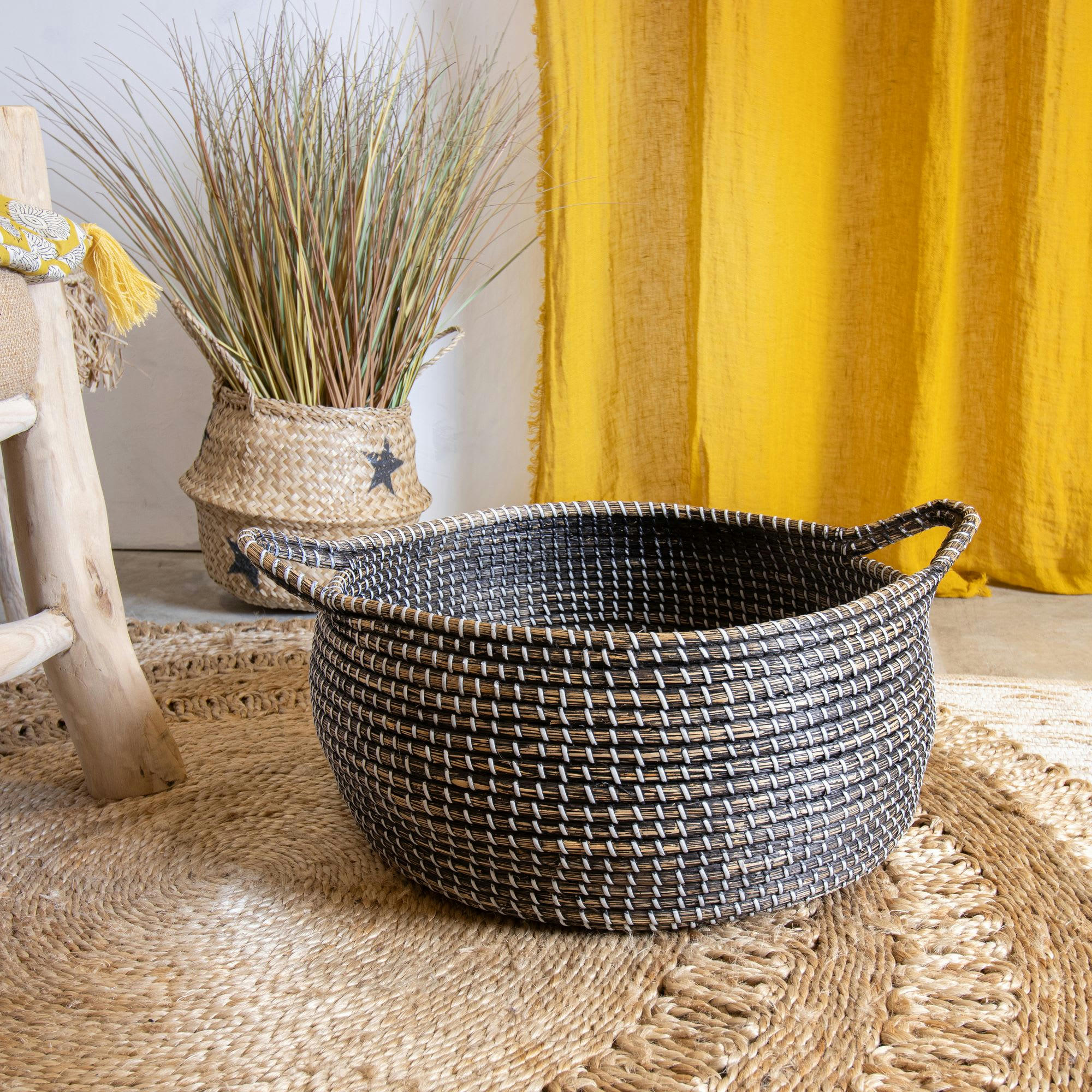 CON DAO - Corbeille en jonc de mer marron avec anses Ø50cm