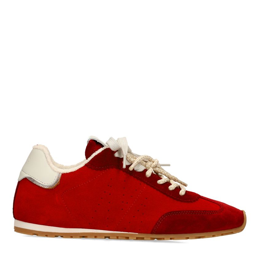Manfield Rode suède sneakers met dubbele vetersluiting